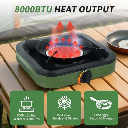 Portable Propane Camping Stove - Single Burner Propane Camp Stove with 10.6 Inch Carry Bag, Windproof Design & Gas Hose fo...