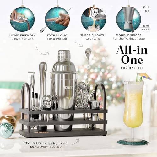 BARE BARREL® Mixology Bartender Kit Bar Set | 14-Piece Cocktail Shaker Set | Martini Barware Mixing Tools for Home Bartend...