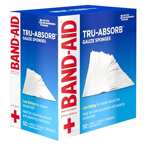 Band Aid Brand First Aid Products Tru-Absorb Sterile Gauze Sponges for Cleaning and Cushioning Minor Wounds, Cuts & Burns,...