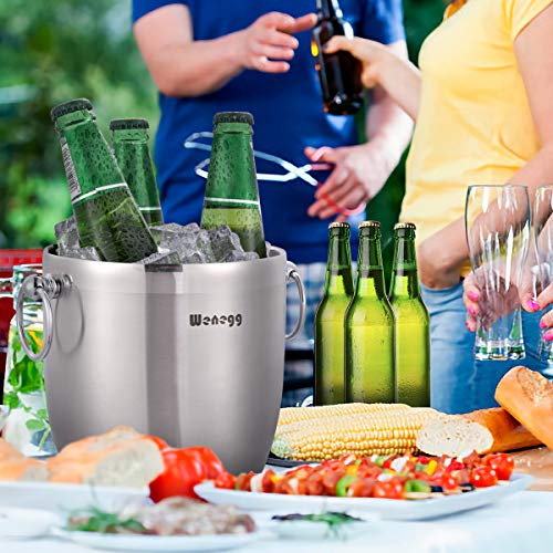Ice Bucket with Lid, Scoop, Tongs and Strainer - Well Made Insulated Stainless Steel Keep Ice Frozen Longer - Ideal for Co...