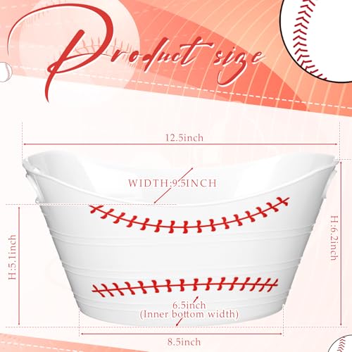Teenyyou 6 Pcs White Baseball Plastic Ice Bucket Drink Cooler Bulk 4.5l Oval Storage Basket Tub with Handles for Summer Sp...