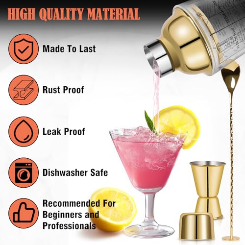 SAVORLIVING 14oz Glass Cocktail Shaker Set, Margarita Mixer-Shaker with Built-in Strainer and Measuring Jigger & Mixing Sp...