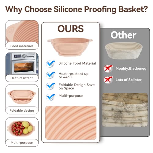 SZZJKJ Sourdough Starter Kit, 24PCS Sourdough Bread Baking Supplies, Silicone Banneton Bread Proofing Basket Set of 2 (pin...