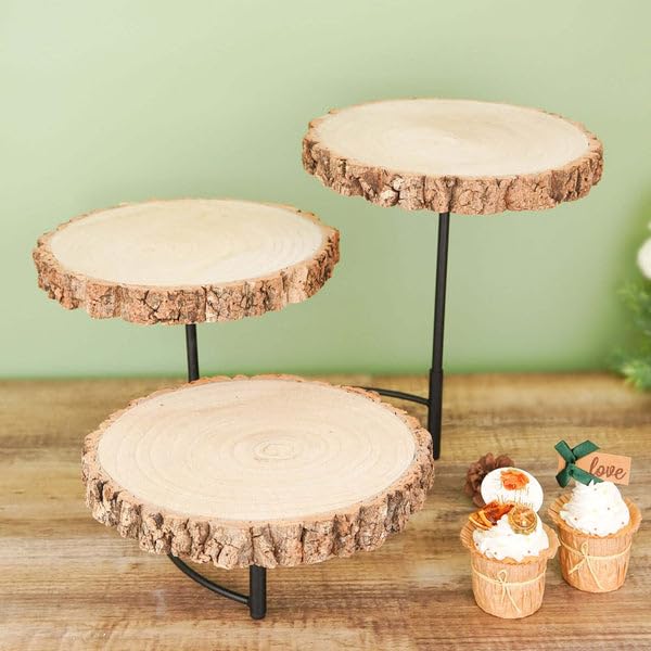 Tableclothsfactory 12" Tall | 3-Tier Wood Slice Cheese Board, Cupcake Stand, Half Moon Rustic Centerpiece