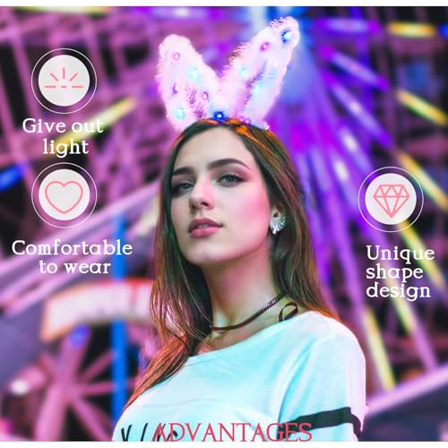 YBHOMINE Cute Light Up Furry Fox Cat Bunny Ears Headband, for Cosplay Costume Party Night Clubs, Raves, and Halloween