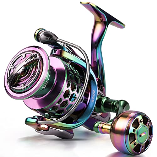 Sougayilang Fishing Reel, Colorful Aluminum Frame Spinning Reels with - 12+1 Stainless BB, Oversize Aluminum Handle for Sa...