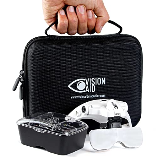 Vision Aid Magnifying Glasses with LED Light, 5 Lenses, Headband, Storage Case | Hands Free Lighted Head Mount Magnifier f...