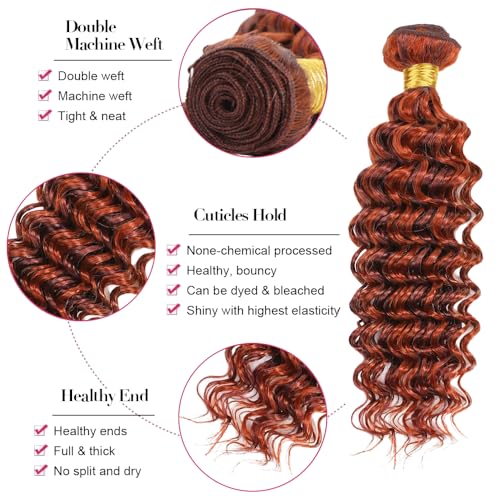 Highlight Bundles P33/350 Deep Curly Human Hair Bundle Ombre Ginger Brown 3 Bundles 20 22 24 Inch Two Tone Color 33 Copper Mixed With Ginger Orange Bundle 300G