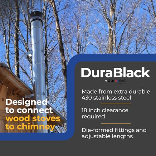 DuraVent DuraBlack 6 Inch 24 Gauge 430 Stainless Steel Easy Installation Single Wall Wood Burning Stove 90 Degree Elbow Co...