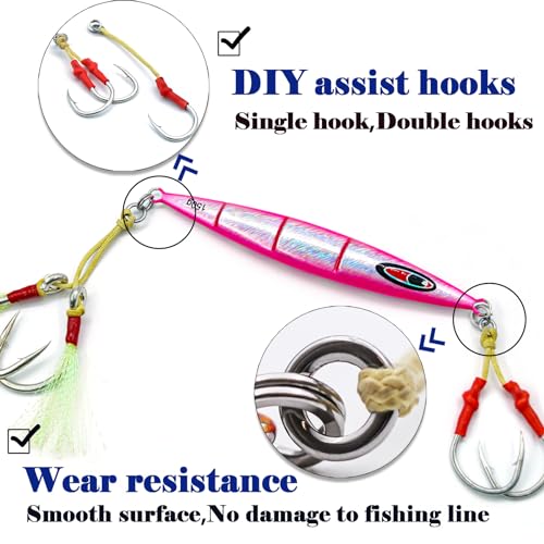FishTrip Solid Rings Fishing 50Pcs - Stainless Steel Ring for Assist Hooks Jigs Butterfly Rigs Saltwater Freshwater