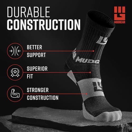 MudGear Crew Length Hiking Socks - Mid-Calf Trekking Socks - Non-Wool Wilderness Hiking Socks - Men and Women - 2-Pack