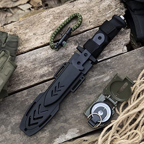 Dispatch Fixed Blade Hunting Knife with Sheath, 12" and 8" Survival Knives Set for Men Tactical Bowie Knife with Non-Slip ...