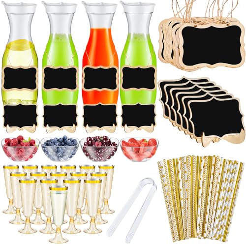 Mumufy 82 Pcs Mimosa Bar Supplies 34 oz Plastic Water Carafe with Lids Plastic Champagne Flutes Pitchers for Drinks with S...