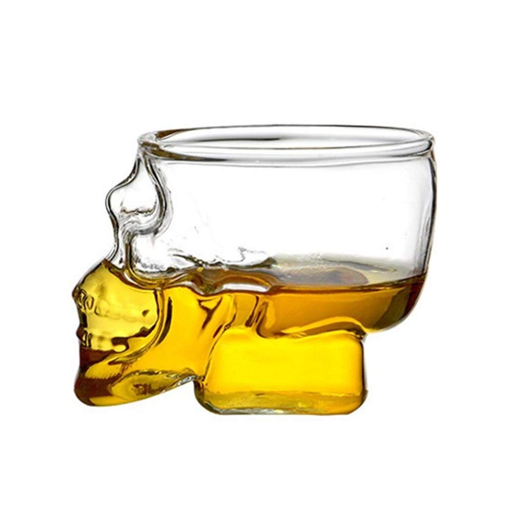 URMAGIC 4 Pcs Skull Shot Glasses, 2.5 Oz Crystal Skeleton Cup, Halloween Drinkware Supplies, Skull Shaped Clear Glass Cup, Whiskey Glasses for Men