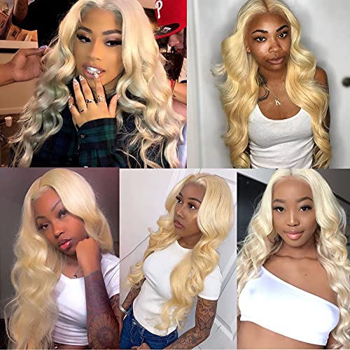 613 Lace Front Wig Human Hair 26 Inch Blonde Lace Front Wig Human Hair 613 Lace Frontal Wig for Women Pre Plucked with Baby Hair Brazilian Blonde Body Wave Wigs