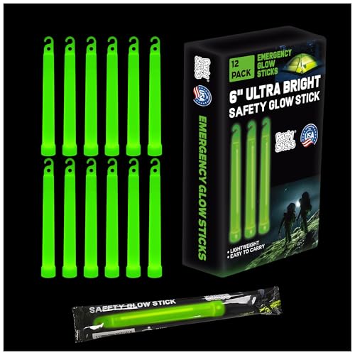 PartySticks Emergency Glow Sticks - 12 Ultra Bright Individually Wrapped Military Grade Chem Lights - 12 Hour Bulk Tactica...