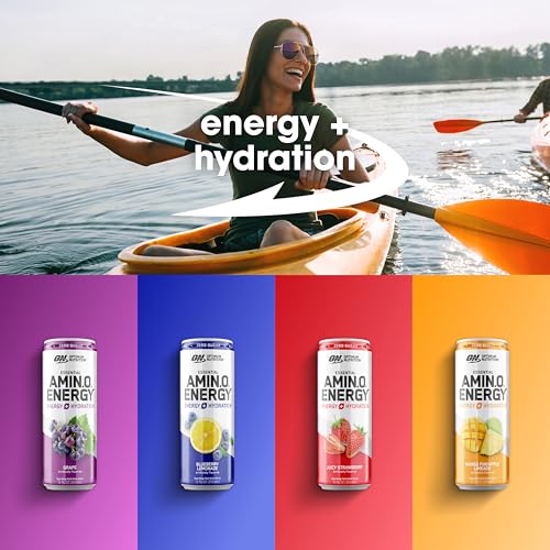 Optimum Nutrition Amino Energy Sparkling Hydration Drink, Electrolytes, Caffeine, Amino Acids, BCAAs, Sugar Free, 12 Fl O...
