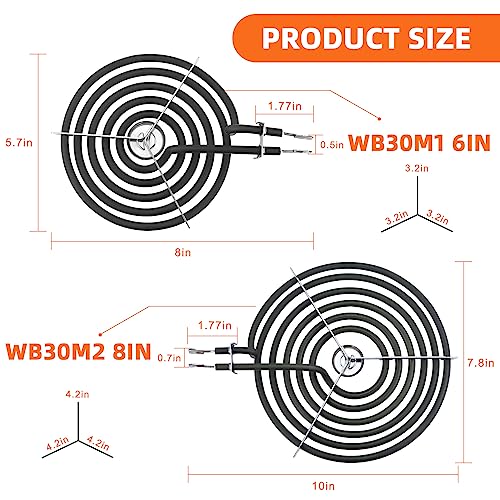 Electric Stove Burner Drip Pans WB31M19(8”) WB31M20(6”) Electric Stove Top Burner Replacement WB30M1(6") WB30M2(8") Compat...