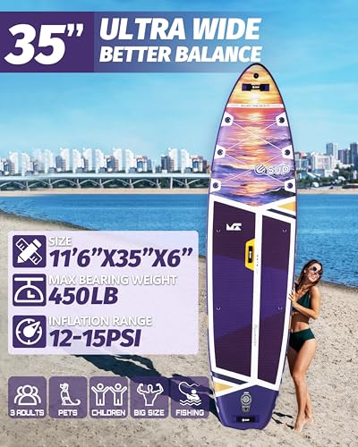 ESUP 11'6"x35" Extra Wide Inflatable Paddle Board, Big Size Stand up Paddleboards for 450lb/3 People/Family/Beginner/Yoga,...