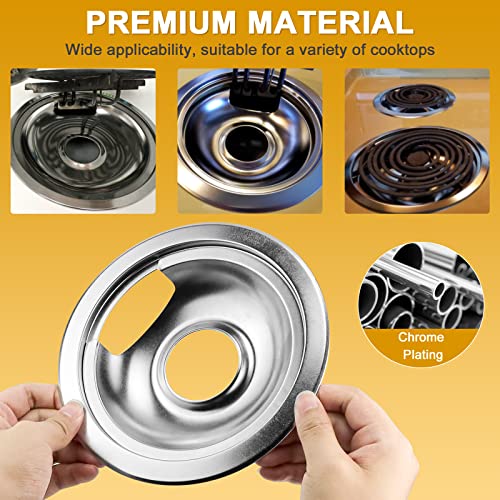 Burner Drip Pans 2 Large 8'' WB32X10013 & 2 Small 6'' WB32X10012 Chrome Drip Pan Set Fits for GE Hotpoint Electric Stove T...