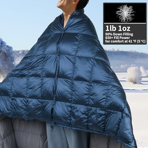 ROSE FEATHER Down Camping Blanket - Lightweight, Packable, Warm & Puffy Outdoor Travel Quilt for Sleep, Hiking, Backpackin...