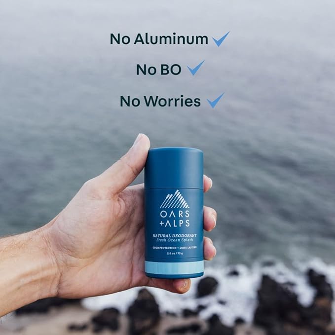 Oars + Alps Deodorant for Men & Women, Aluminum Free Deodorant for Men, Dermatologist Tested, Clean Ingredients, Non Toxic, Vegan, Long Lasting, Odor Protection, Fresh Ocean Splash, 3pk, 2.6oz