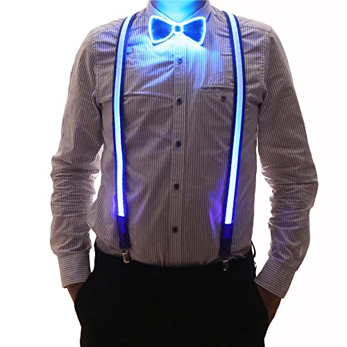 Brejkdo 2 Pcs/Set, Light Up Men's LED Suspenders And Bow Tie, Perfect for Music Festival Halloween Costume Party, Christmas
