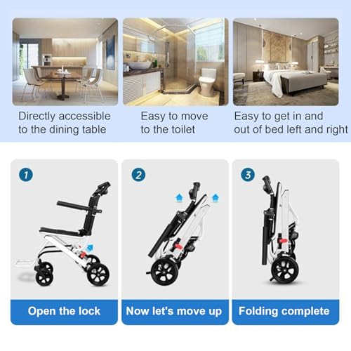 Folding Wheelchair,Portable Transit Chair Lightweight Mobility Aid Wheel Chairs Four Wheel Rollator with Adjustable Safety...