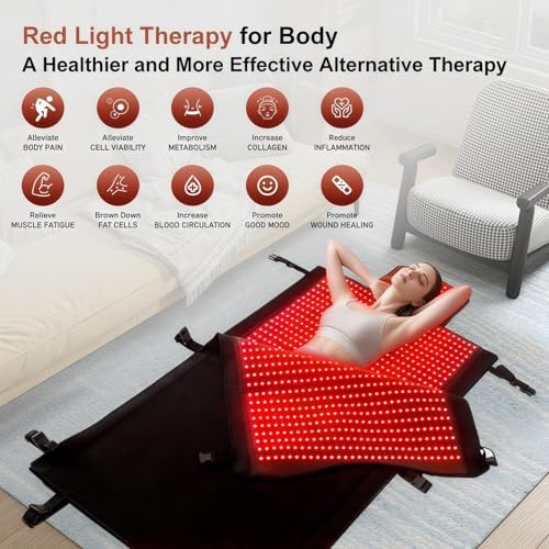 FUIART 2026 Upgraded Dual Wavelength LED Beads 660nm&850nm Red Light Therapy Blanket Full Body, Used to Face and Body Pain...