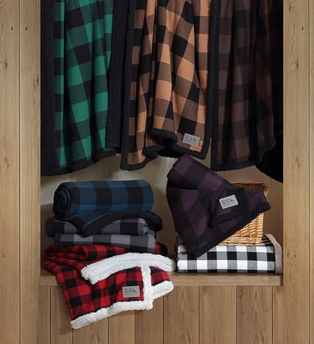 Eddie Bauer - Throw Blanket, Yarn Dyed Cotton Bedding with Solid Ultra-Soft Sherpa Reverse, Throw Blanket for Couch & Bed...