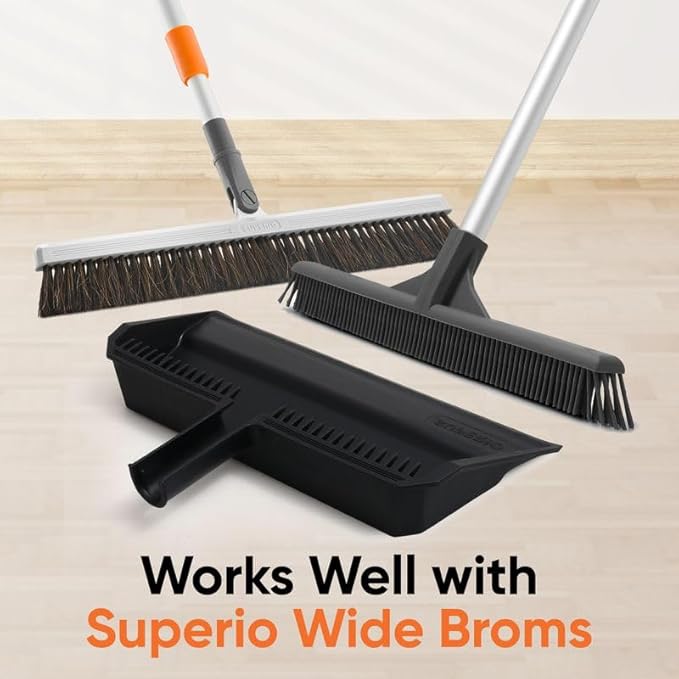 Superio 3-Pack Wide Plastic Dustpan with Comb - 16" Wide, Rubber Lip, Broom Handle Clip, Black