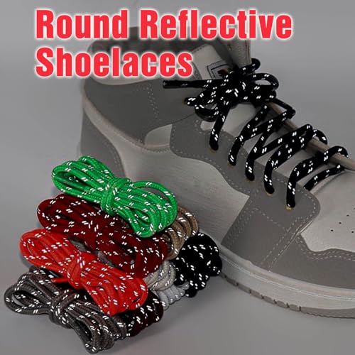 Round Heavy Duty Shoe Laces: 1/5 Inch Thick Reflective Shoelaces for Hiking Boots(1Pair)