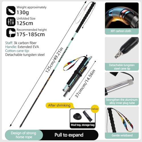 Carbon Fiber Walking or Hiking Sticks & Telescopic Hiking Pole Ultralight Trekking Pole with Quick Lock & Extended EVA Grips