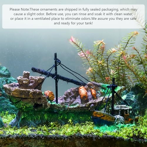 Hygger CO2 Small Boat Aquarium Decorations Resin - Sunken Shipwreck Fish Tank Ornament for Aquatic Adventure Scene-Approx....