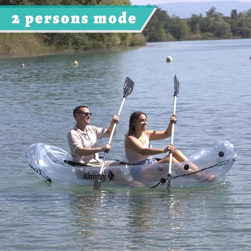 Aktivety – Inflatable Clear Kayak 2 Person Adult – Transparent Tandem Crystal Kayaks with See Through Bottom – Blow Up Hea...