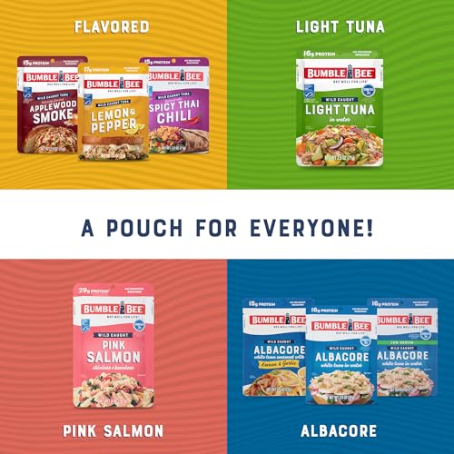 Bumble Bee Low Sodium Chunk White Albacore Tuna in Water, 2.5 oz Pouches (Pack of 12) - Ready to Eat Wild Caught Tuna Pack...