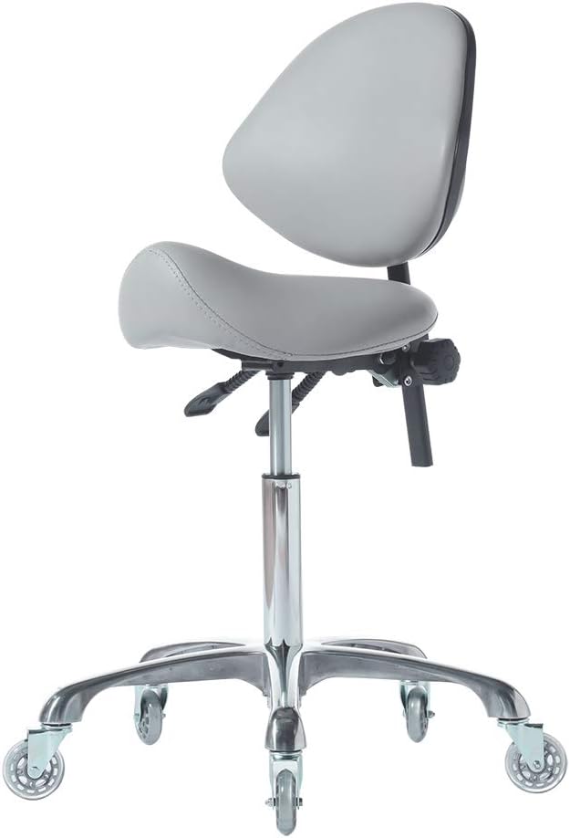 FRNIAMC - Adjustable Hydraulic Roller Saddle - Heavy Duty (450 lbs) - Beauty Salon, Massage, Clinic and Office - Grey