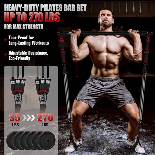 HPYGN Pilates Bar Kit with Resistance Bands, Heavy Duty Multifunctional Pilates Workout Equipment for Strength Training, H...