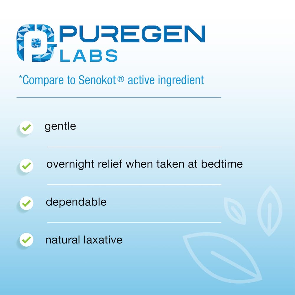 Puregen Labs Senna-S Natural Vegetable Laxative Plus Stool Softener Dual Action - Total 500 Tablets Senna Plus | Gentle Dependable Overnight Relief of Occasional Constipation - 2Pack