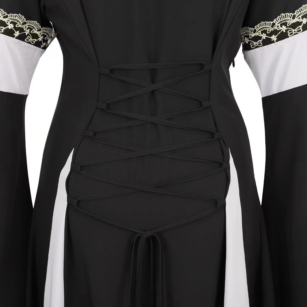 Medieval Dress Long Renaissance Costume Gown Irish Over Deluxe Victorian Vintage Cosplay Women Black XS