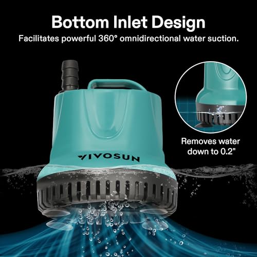 VIVOSUN 260GPH 20W Submersible Water Pump for Fish Tank, Pond, Aquarium, Hydroponic Systems with 6ft Power Cord and 3 Outl...