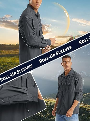 TACVASEN Fishing Shirt for Men, Long Sleeve Shirt Quick Dry Fit, Tactical Shirt Button Up, Work Shirt Lightweight Safari