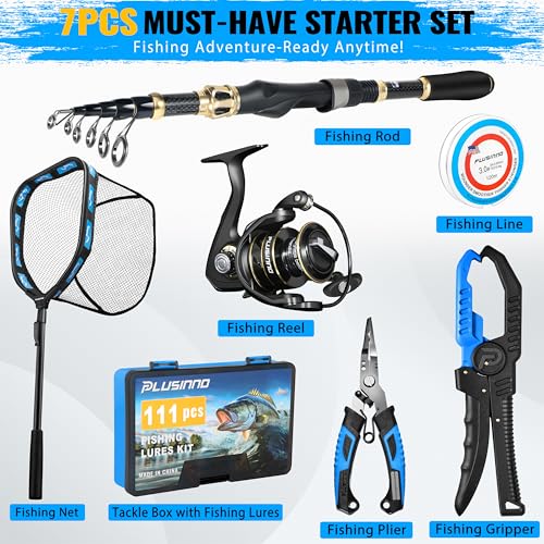 PLUSINNO Fishing Gear,Full Fishing kit Include Fishing Rod and Reel Combo, Tackle Box with Fishing Lures, Fishing Accessor...