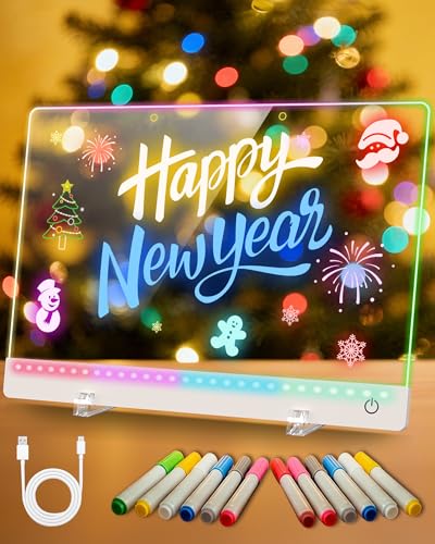 Rechargeable LED Drawing Board for Kids, 17-Inch Glow Doodle Drawing Pad with 7 Colors & 4 Light Modes, Neon Light Up Acry...