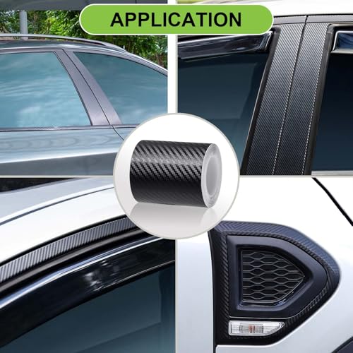 Spurtar Carbon Fiber Wrap Black Vinyl Wrap for Cars, 3 Inch x 20 ft Universal Chrome Delete Dry Carbon Fiber Tape Door Edg...