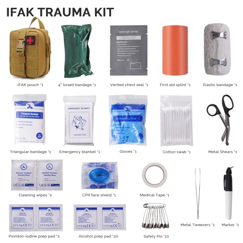 IFAK Trauma First Aid Kit Molle Pouches Emergency Survival Kit for Tactical Military Car Travel Hiking Camping with Vented...