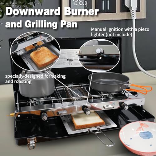 CampingFlame 3-Burner Propane Camping Stove - Portable Stove with Adjustable Burners, Wind Guards, Toast Tray, 20,400 BTUs...