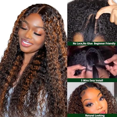 Lucasar FB30 Deep Wave U Part Human Hair Wigs for Black Women 180% Density Glueless U Shape Half Wig 180% Density Wig No Leave Out Lace Glueless Deep Curly Upgrade U Part Wigs (22 inch, FB30)