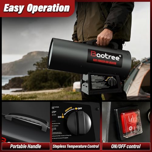 Baotree 60,000 BTU Forced Air Propane Heater, 10 ft Hose with Regulator Included,Portable Space Heater for Garage, Adjusta...