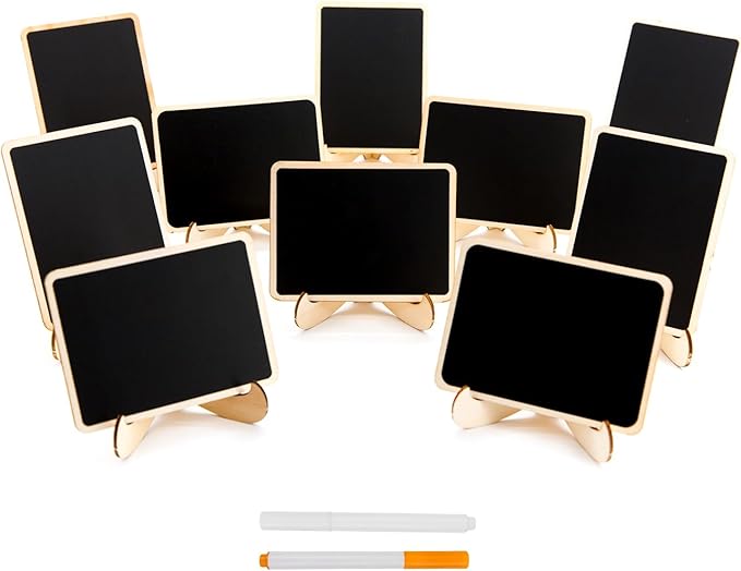 DSTELIN 10 Pack Mini Chalkboards Signs with Easel Stand, Small Rectangle Chalkboards Blackboard, Wood Place Cards for Wedd...